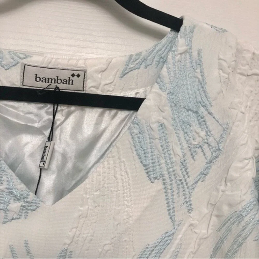 Bambah Antonia Kaftan Dress Maxi Floral Printed White Blue Brocade Textured OS